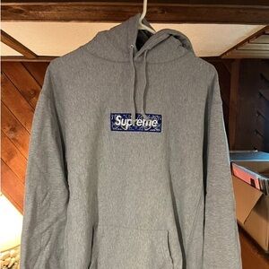 Supreme Box Logo Hoodie / Sweatshirt Bandana Grey/Gray and Blue Mens Extra Large
